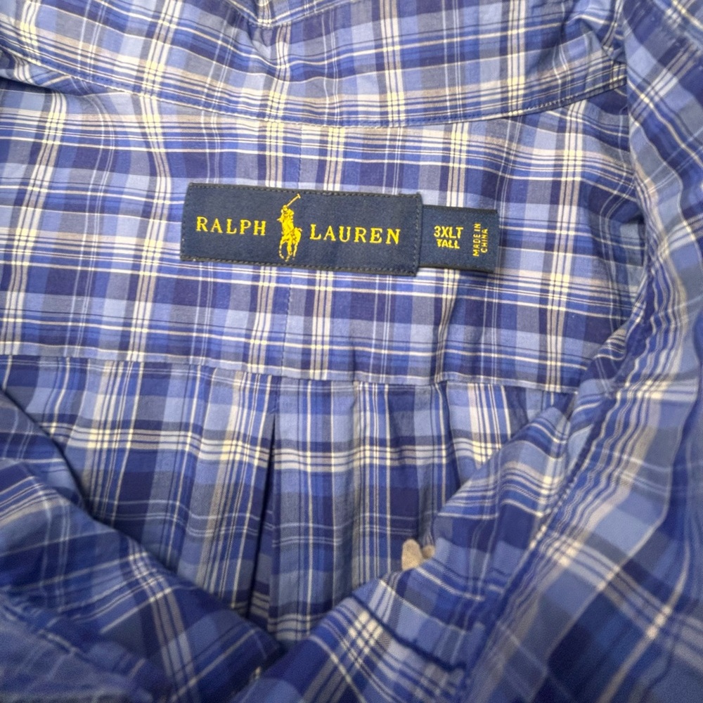 Ralph Lauren Big & Tall 3XLT Blue Plaid Button Down Shirt Classic Fit - Picture 5 of 9